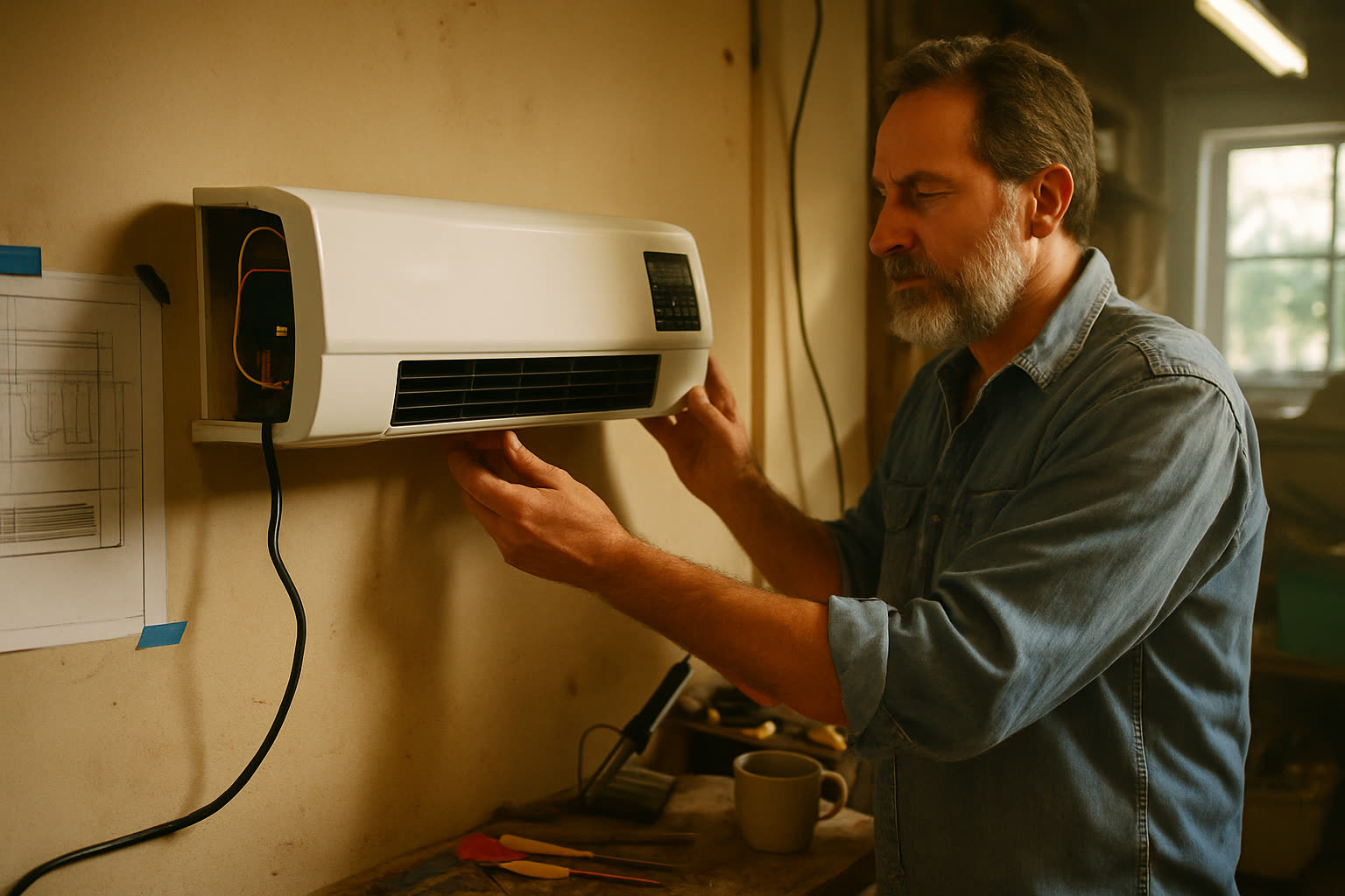 Daniel R., HVAC engineer, in his Phoenix garage workshop with the EpiCooler prototype
